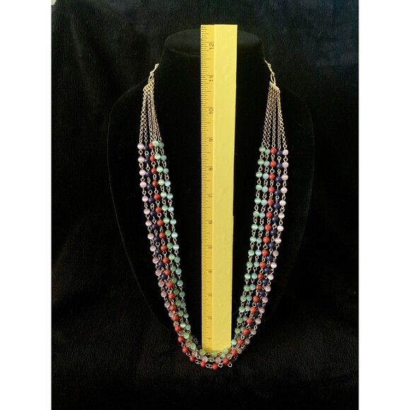 Talbots Signed Multi Strand Necklace with Cats Eye Beads Pink Green Red Blue - Picture 8 of 8